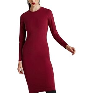 Zara Burgundy Long Sleeve Bodycon Dress Size Small NWT